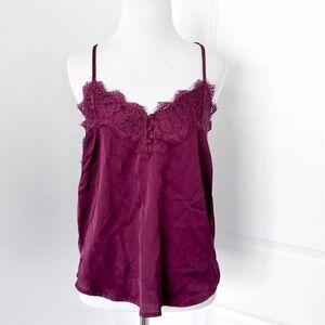 Abercrombie & Fitch-Lace Trim Satin Cami Top Blouse-Size Med